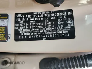 2011 Kia Sorento LX with VIN 5XYKT3A13BG159293, listed as a Copart auction lot 48415695 with 145,957 mi miles and Non Repairable. Bid and sale history available at carsss.com. Image 13.