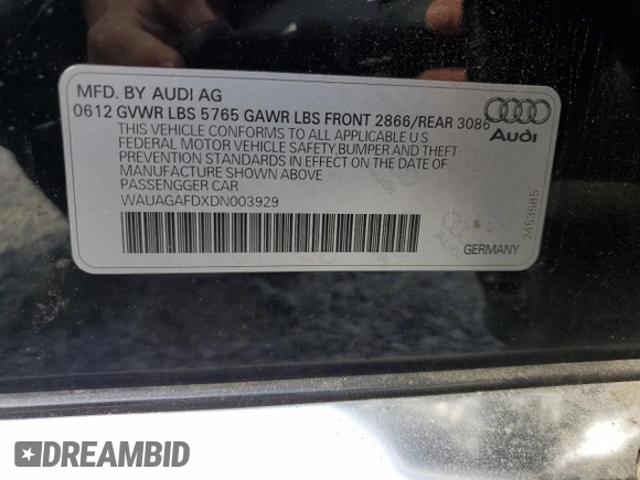 2013 Audi A8 3.0L с VIN WAUAGAFDXDN003929, выставлен на аукционе Copart как лот 44928465 с пробегом 186 921 миль миль и Списание • Salvage title. История ставок и продаж доступна на DreamBid. Изображение 13.