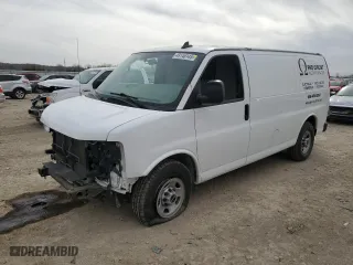 2017 GMC Savana Cargo Van with VIN 1GTW7AFF7H1291089, listed as a Copart auction lot 49146145 with 0 mi miles and Salvage Title. Bid and sale history available at carsss.com. Image 1.