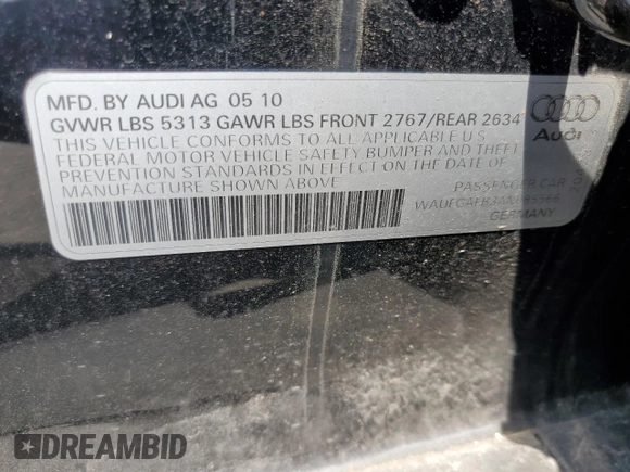 2010 Audi A6 Premium Plus with VIN WAUFGAFB3AN085566, listed as a Copart auction lot 65827404 with 155,619 mi miles and Non repairable. Bid and sale history available at DreamBid. Image 12.