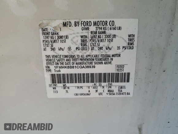 2012 Ford Explorer z VIN 1FMHK8B81CGA38939, wystawiony jako Copart lot #54814075 z przebiegiem 151 859 mil mil oraz Szkoda całkowita • Salvage title. Historia ofert i sprzedaży dostępna na DreamBid. Obrazek 13.