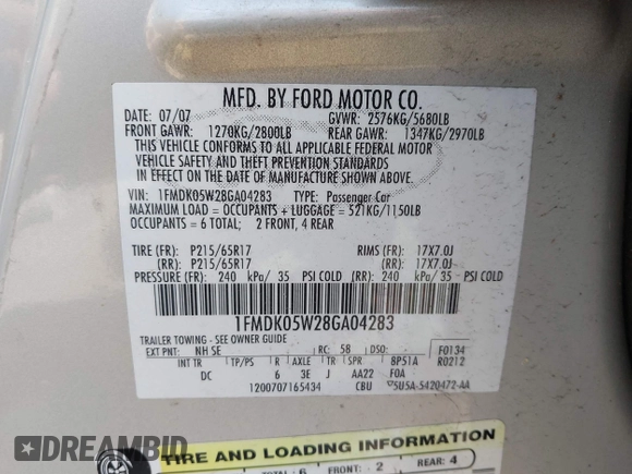 2008 Ford Taurus X SEL z VIN 1FMDK05W28GA04283, wystawiony jako IAAI lot #42478636 z przebiegiem 133 940 mil mil oraz . Historia ofert i sprzedaży dostępna na DreamBid. Obrazek 9.