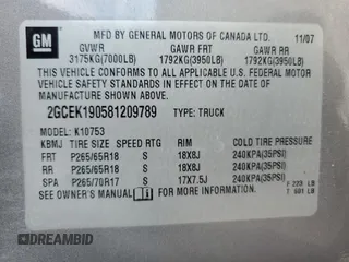 2008 Chevrolet Silverado 1500 1LT with VIN 2GCEK190581209789, listed as a Copart auction lot 46324265 with 202,861 mi miles and Salvage Title. Bid and sale history available at DreamBid. Image 14.