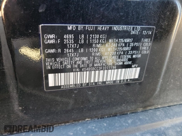 2015 Subaru Outback Premium z VIN 4S4BSBCC3F3277796, wystawiony jako Copart lot #57866495 z przebiegiem 169 950 mil mil oraz Szkoda całkowita • Salvage title. Historia ofert i sprzedaży dostępna na DreamBid. Obrazek 13.