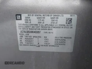 2011 GMC Terrain SLE-2 with VIN 2CTALSEC6B6463057, listed as a IAAI auction lot 41530565 with 109,942 mi miles. Bid and sale history available at carsss.com. Image 9.