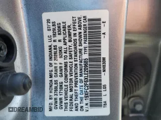 2020 Honda Civic LX z VIN 19XFC2F6XLE209685, wystawiony jako Copart lot #59595335 z przebiegiem Nie podano mil oraz Szkoda całkowita • Salvage title. Historia ofert i sprzedaży dostępna na DreamBid. Obrazek 12.