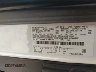 2018 Ford Transit with VIN 1FTYR1YM6JKA81209, listed as a IAAI auction lot 42063771 with 154,724 mi miles and . Bid and sale history available at carsss.com. Image 8.