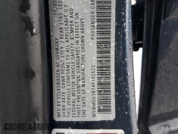2004 Volkswagen Passat GL with VIN WVWMD63B74P192522, listed as a Copart auction lot 84493224 with 137,689 mi miles and Salvage title. Bid and sale history available at DreamBid. Image 14.