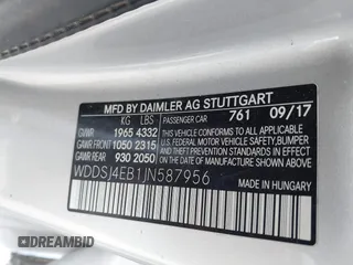 2018 Mercedes-Benz CLA 250 with VIN WDDSJ4EB1JN587956, listed as a IAAI auction lot 42269344 with Not provided miles and . Bid and sale history available at DreamBid. Image 9.