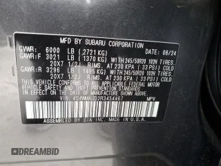 2024 Subaru Ascent Limited z VIN 4S4WMAUD2R3454467, wystawiony jako Copart lot #53124355 z przebiegiem 8 096 mil mil oraz Szkoda całkowita • Salvage title. Historia ofert i sprzedaży dostępna na DreamBid. Obrazek 13.