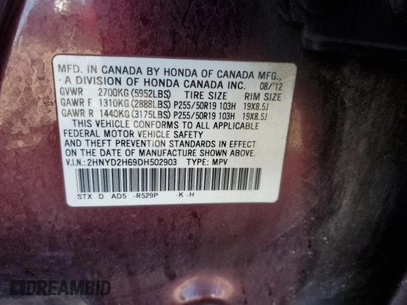 2013 Acura MDX Advance Pkg with VIN 2HNYD2H69DH502903, listed as a Copart auction lot 45979175 with 141,965 mi miles and Salvage Title. Bid and sale history available at carsss.com. Image 12.