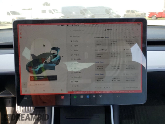 2019 Tesla Model 3 Long Range with VIN 5YJ3E1EB2KF195120, listed as a Copart auction lot 53129415 with 81,071 mi miles and Salvage Title. Bid and sale history available at DreamBid. Image 9.