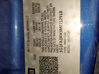 2021 Chevrolet Camaro 1LS with VIN 1G1FA1RX5M0112918, listed as a Copart auction lot 81147864 with 50,617 mi miles and Salvage Title. Bid and sale history available at carsss.com. Image 12.