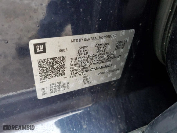 2018 GMC Yukon SLE with VIN 1GKS2AKC1JR382007, listed as a Copart auction lot 85056464 with 0 mi miles and Clean Title. Bid and sale history available at carsss.com. Image 13.