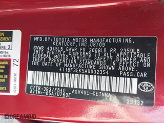 2010 Toyota Camry with VIN 4T1BF3EK5AU032354, listed as a IAAI auction lot 41928147 with 125,158 mi miles. Bid and sale history available at carsss.com. Image 9.