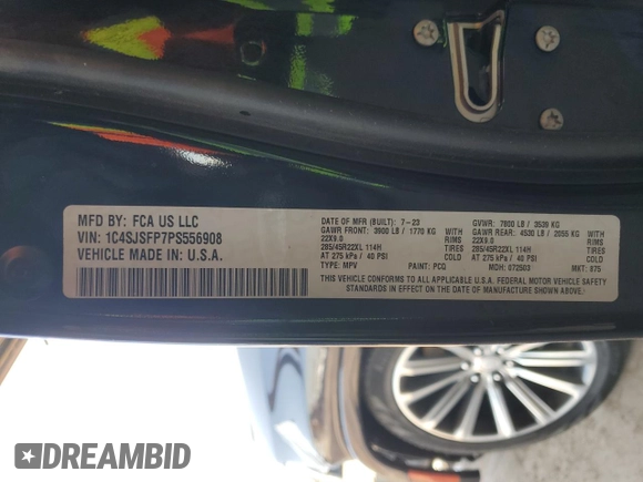 2023 Jeep Grand Wagoneer Series II с VIN 1C4SJSFP7PS556908, выставлен на аукционе Copart как лот 58543354 с пробегом 8 221 миль миль и Чистый • Clean title. История ставок и продаж доступна на DreamBid. Изображение 13.