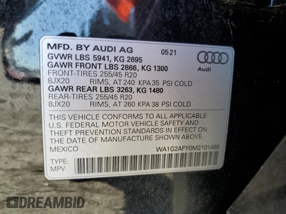2021 Audi Q5 Premium z VIN WA1G2AFY0M2101488, wystawiony jako Copart lot #44861255 z przebiegiem 16 287 mil mil oraz Szkoda całkowita • Salvage title. Historia ofert i sprzedaży dostępna na DreamBid. Obrazek 15.