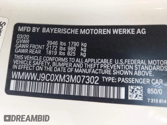 2021 MINI Convertible with VIN WMWWJ9C0XM3M07302, listed as a IAAI auction lot 42027854 with 30,921 mi miles and . Bid and sale history available at DreamBid. Image 9.