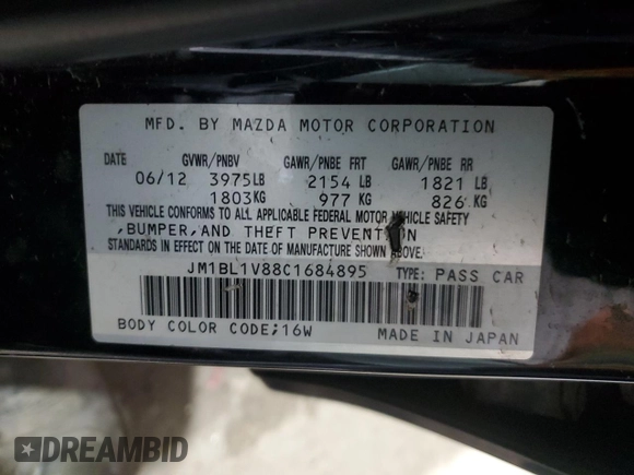 2012 Mazda 3 i Touring with VIN JM1BL1V88C1684895, listed as a Copart auction lot 50244835 with 197,263 mi miles and Salvage Title. Bid and sale history available at DreamBid. Image 12.