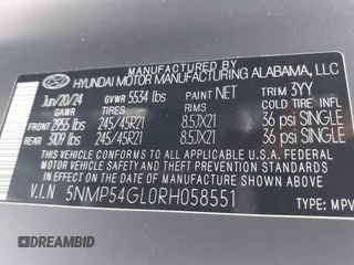 2024 Hyundai Santa Fe Calligraphy with VIN 5NMP54GL0RH058551, listed as a IAAI auction lot 42023032 with 7,053 mi miles and . Bid and sale history available at DreamBid. Image 9.