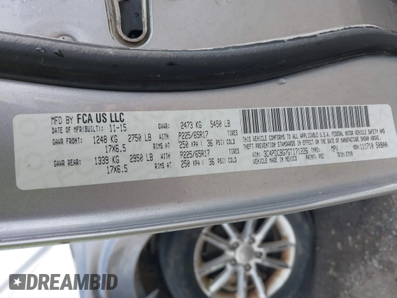 2016 Dodge Journey SXT with VIN 3C4PDCBG7GT171226, listed as a IAAI auction lot 41815104 with 87,720 mi miles. Bid and sale history available at carsss.com. Image 9.