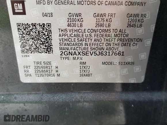 2018 Chevrolet Equinox LT with VIN 2GNAXSEV5J6317661, listed as a Copart auction lot 52283385 with 142,526 mi miles and Salvage Title. Bid and sale history available at carsss.com. Image 14.