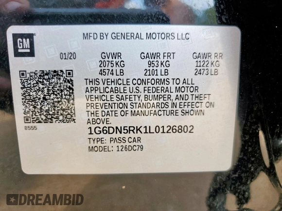 2020 Cadillac CT5 Premium Luxury with VIN 1G6DN5RK1L0126802, listed as a Copart auction lot 59813405 with 73,495 mi miles and Salvage title. Bid and sale history available at DreamBid. Image 13.