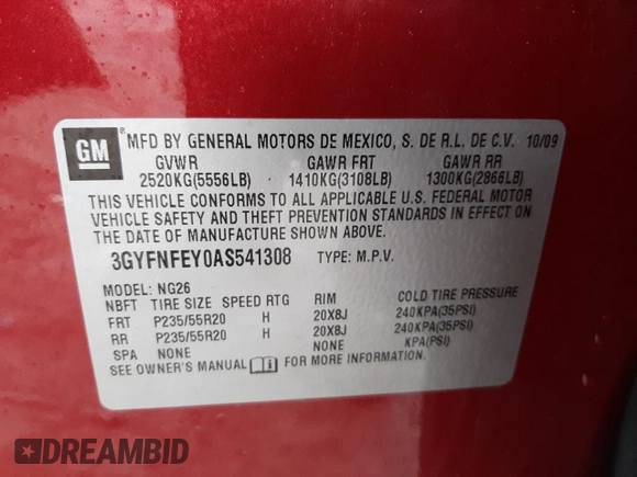 2010 Cadillac SRX Premium Collection with VIN 3GYFNFEY0AS541308, listed as a Copart auction lot 82578464 with 117,058 mi miles and Salvage Title. Bid and sale history available at DreamBid. Image 15.
