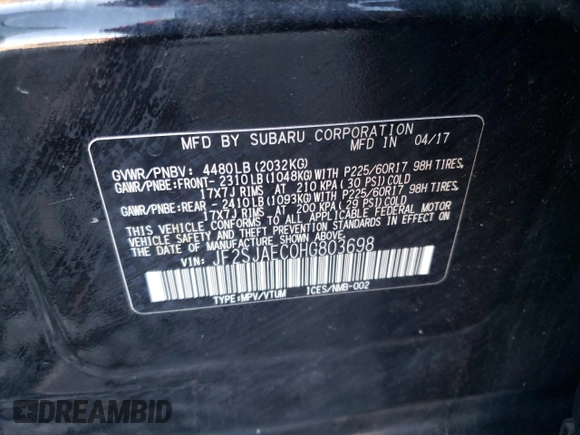2017 Subaru Forester Premium with VIN JF2SJAEC0HG803698, listed as a Copart auction lot 80509204 with 148,336 mi miles and Salvage Title. Bid and sale history available at carsss.com. Image 16.