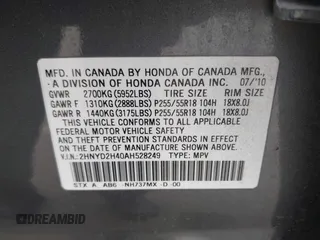 2010 Acura MDX Technology with VIN 2HNYD2H40AH528249, listed as a IAAI auction lot 42065007 with 204,453 mi miles and . Bid and sale history available at DreamBid. Image 9.