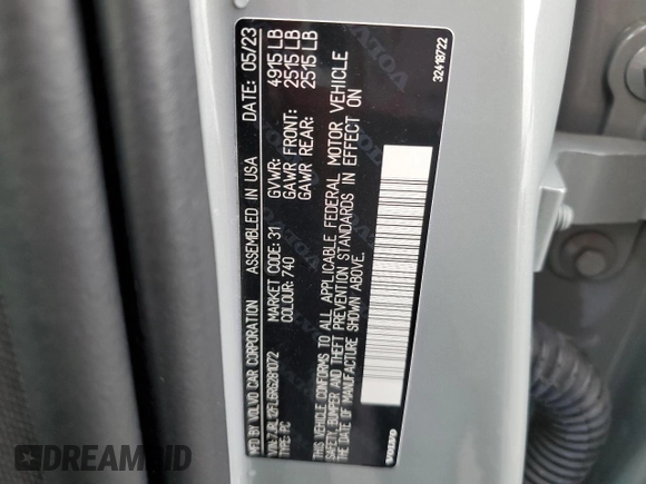 2024 Volvo S60 Plus Dark Theme with VIN 7JRL12FL6RG281072, listed as a Copart auction lot 42954535 with 36,776 mi miles and Clean title. Bid and sale history available at DreamBid. Image 12.