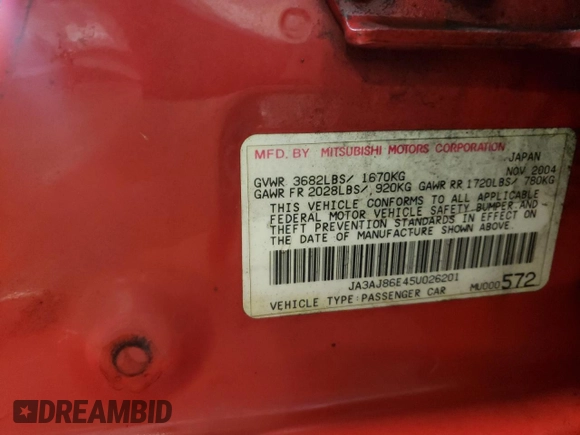 2005 Mitsubishi Lancer OZ-Rally with VIN JA3AJ86E45U026201, listed as a Copart auction lot 45873245 with 181,326 mi miles and Salvage Title. Bid and sale history available at carsss.com. Image 12.