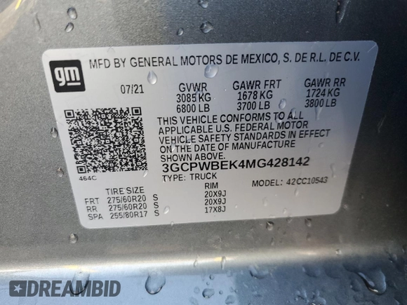 2021 Chevrolet Silverado 1500 Custom with VIN 3GCPWBEK4MG428142, listed as a Copart auction lot 52232105 with 51,129 mi miles and Salvage Title. Bid and sale history available at DreamBid. Image 13.