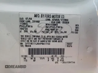 2004 Ford Ranger Edge Plus with VIN 1FTYR11U84PB61743, listed as a Copart auction lot 83383254 with 128,098 mi miles and Salvage Title. Bid and sale history available at DreamBid. Image 14.
