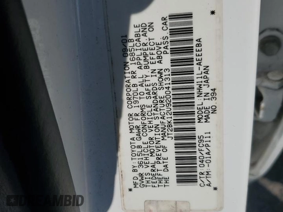 2002 Toyota Prius with VIN JT2BK12U920041313, listed as a Copart auction lot 70088004 with 0 mi miles and Salvage Title. Bid and sale history available at carsss.com. Image 13.
