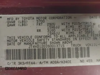 1995 Toyota T100 DX with VIN JT4VD12E0S0013715, listed as a IAAI auction lot 42140145 with 276,371 mi miles. Bid and sale history available at carsss.com. Image 9.