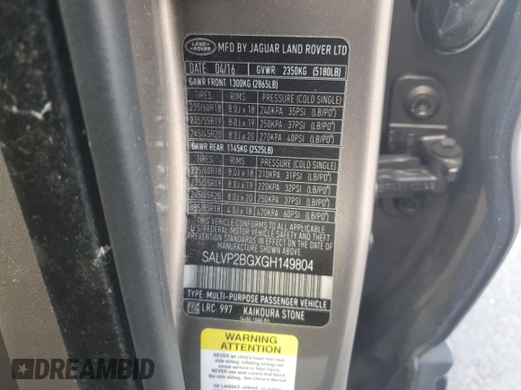 2016 Land Rover Range Rover Evoque SE with VIN SALVP2BGXGH149804, listed as a Copart auction lot 63340905 with 155,366 mi miles and Clean title. Bid and sale history available at DreamBid. Image 13.