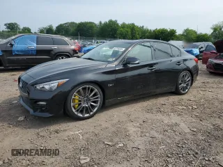 2016 Infiniti Q50 Red Sport 400 with VIN JN1FV7AP6GM420447, listed as a Copart auction lot 60788335 with 100,000 mi miles and Salvage title. Bid and sale history available at DreamBid. Image 1.