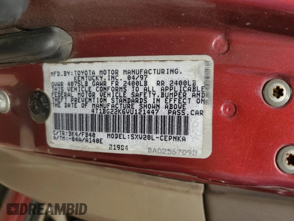 1997 Toyota Camry LE с VIN 4T1BG22K6VU121447, выставлен на аукционе Copart как лот 48847475 с пробегом Не указан миль и Списание • Salvage title. История ставок и продаж доступна на DreamBid. Изображение 12.