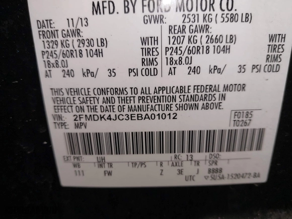 2014 Ford Edge SEL with VIN 2FMDK4JC3EBA01012, listed as a IAAI auction lot 41775303 with 161,249 mi miles. Bid and sale history available at carsss.com. Image 9.
