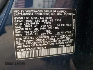 2021 Volkswagen Atlas SEL with VIN 1V2BP2CAXMC588304, listed as a Copart auction lot 53980394 with 41,743 mi miles and . Bid and sale history available at DreamBid. Image 13.