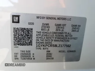 2020 Cadillac XT6 FWD Premium Luxury with VIN 1GYKPCRS8LZ177562, listed as a Copart auction lot 57123195 with Not provided miles and Salvage title. Bid and sale history available at DreamBid. Image 13.