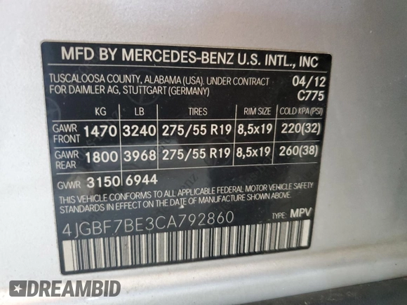 2012 Mercedes-Benz GL-Class GL 450 with VIN 4JGBF7BE3CA792860, listed as a Copart auction lot 69655474 with 177,755 mi miles and Clean Title. Bid and sale history available at carsss.com. Image 13.