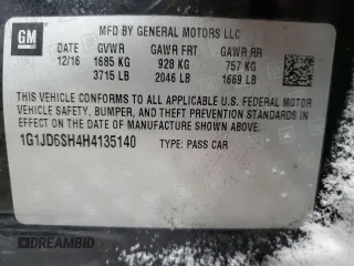 2017 Chevrolet Sonic LT with VIN 1G1JD6SH4H4135140, listed as a Copart auction lot 89047375 with 119,474 mi miles and Salvage Title. Bid and sale history available at carsss.com. Image 14.