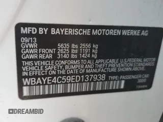 2014 BMW 7 Series 740Li with VIN WBAYE4C59ED137938, listed as a Copart auction lot 55281005 with 146,659 mi miles and Salvage Title. Bid and sale history available at carsss.com. Image 12.