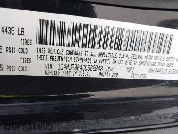 2012 Jeep Patriot Sport with VIN 1C4NJPBB4CD662848, listed as a IAAI auction lot 42130856 with 212,004 mi miles and . Bid and sale history available at DreamBid. Image 9.