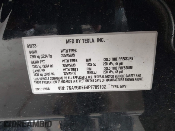 2023 Tesla Model Y Long Range with VIN 7SAYGDEE4PF789102, listed as a IAAI auction lot 41788860 with 88,457 mi miles and . Bid and sale history available at DreamBid. Image 9.