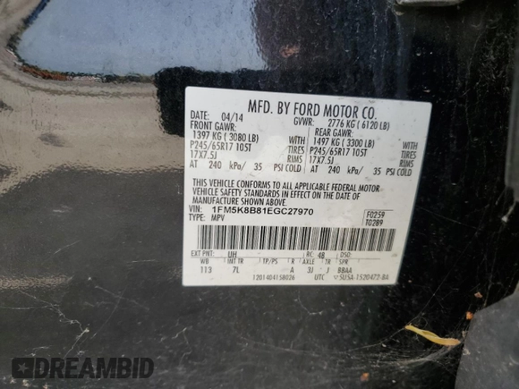 2014 Ford Explorer with VIN 1FM5K8B81EGC27970, listed as a Copart auction lot 55751025 with Not Provided miles and Clean Title. Bid and sale history available at carsss.com. Image 13.