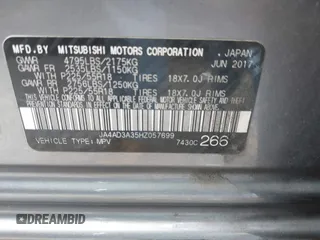 2017 Mitsubishi Outlander SE with VIN JA4AD3A35HZ057699, listed as a IAAI auction lot 42337414 with 85,950 mi miles and . Bid and sale history available at DreamBid. Image 9.