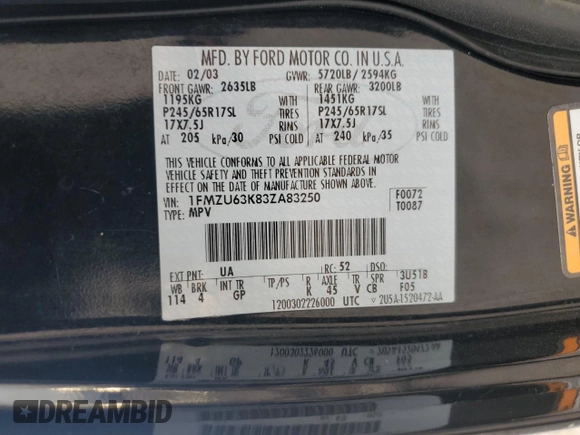 2003 Ford Explorer XLT z VIN 1FMZU63K83ZA83250, wystawiony jako Copart lot #48923675 z przebiegiem 78 797 mil mil oraz Szkoda całkowita • Salvage title. Historia ofert i sprzedaży dostępna na DreamBid. Obrazek 13.